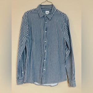 Zara Men’s Denim Striped Long Sleeve Button Up Shirt Size Medium
